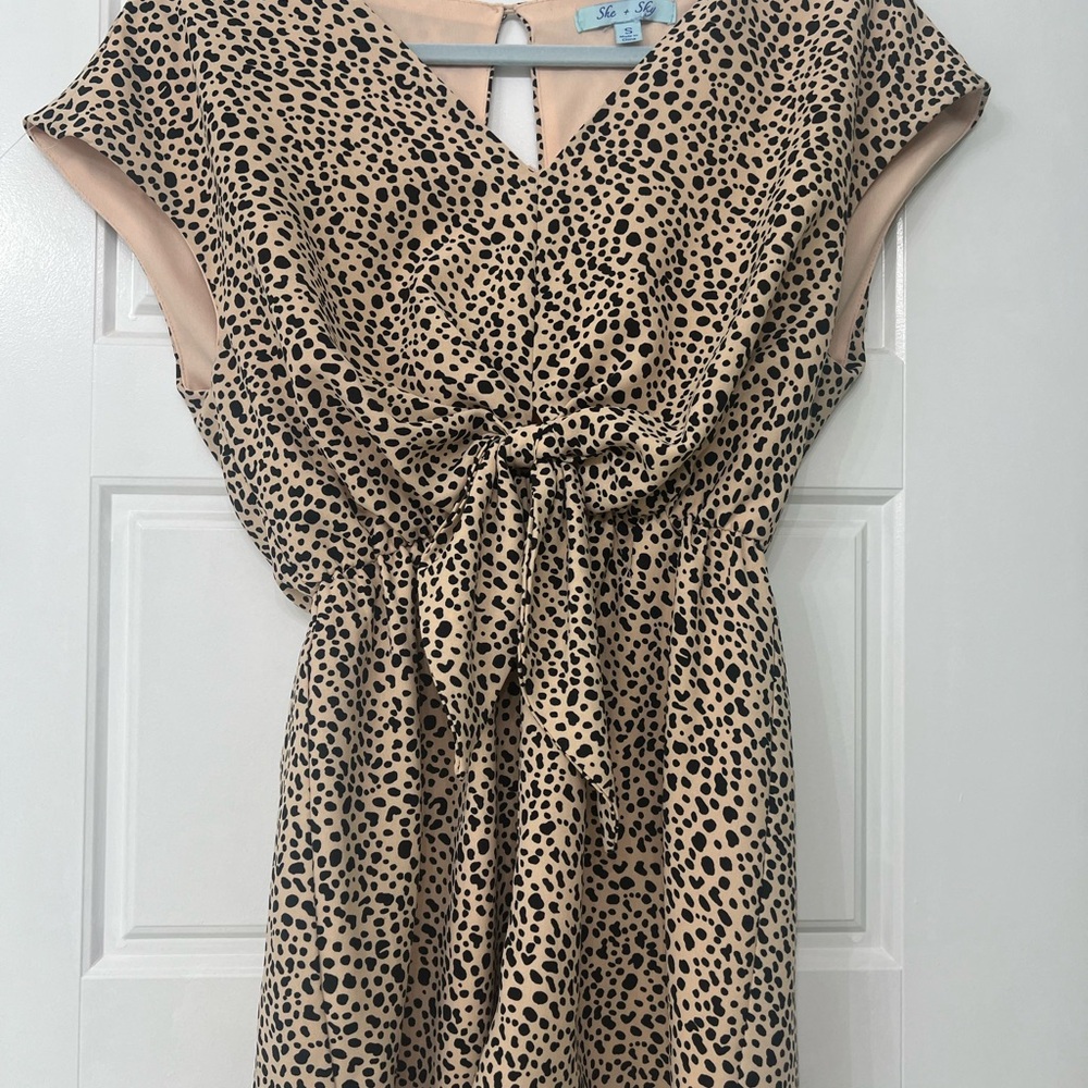 She + Sky Beige and Black Animal Print Dress